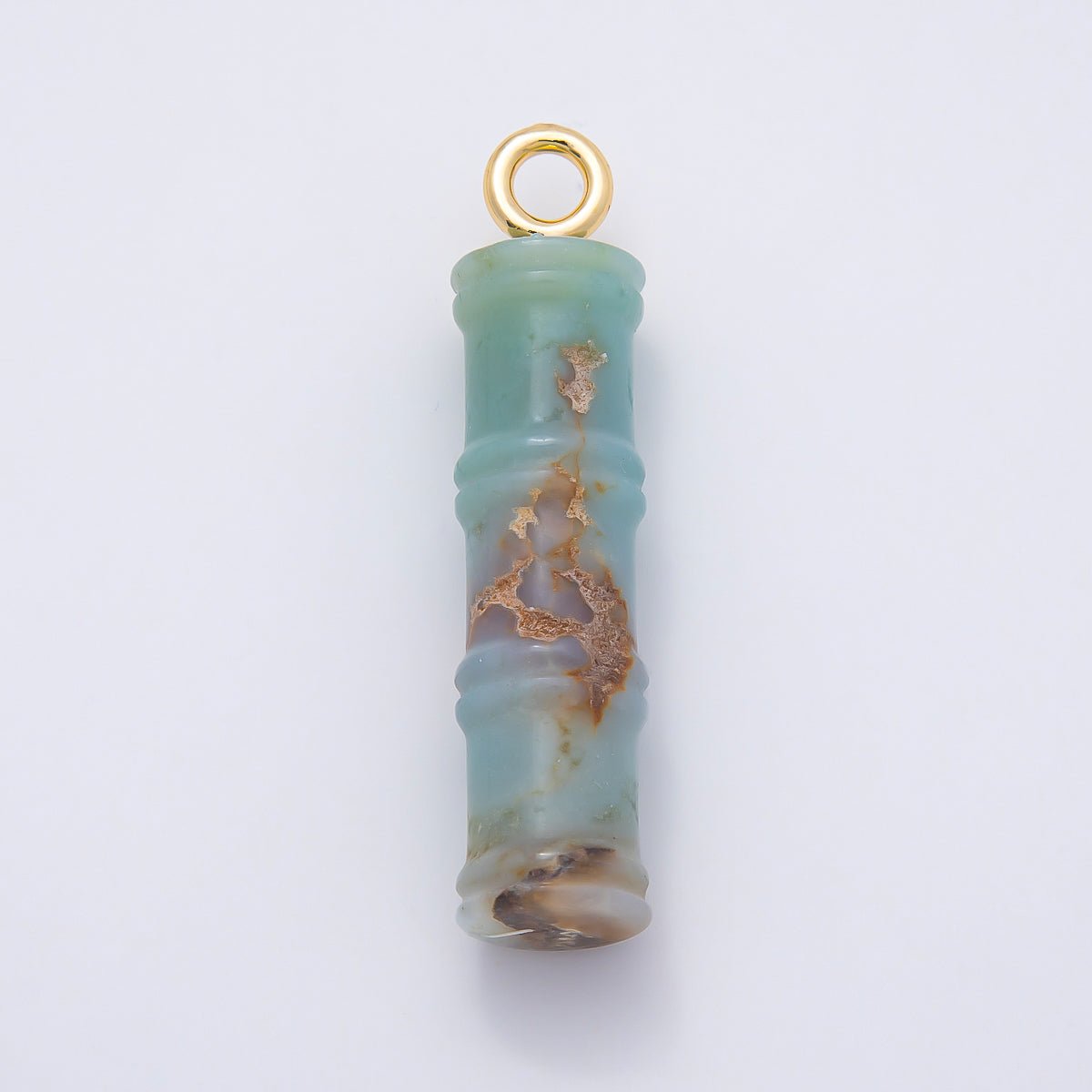 16K Gold Filled 50mm Lapis Lazuli, Aventurine Red Jasper, Amazonite Gemstone Tube Cylinder Charm | Charms-01069 ~ Charms-01072