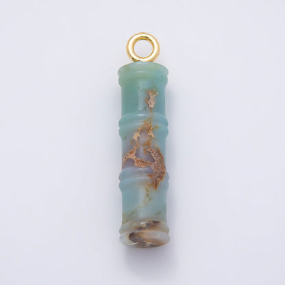 16K Gold Filled 50mm Lapis Lazuli, Aventurine Red Jasper, Amazonite Gemstone Tube Cylinder Charm | Charms-01069 ~ Charms-01072