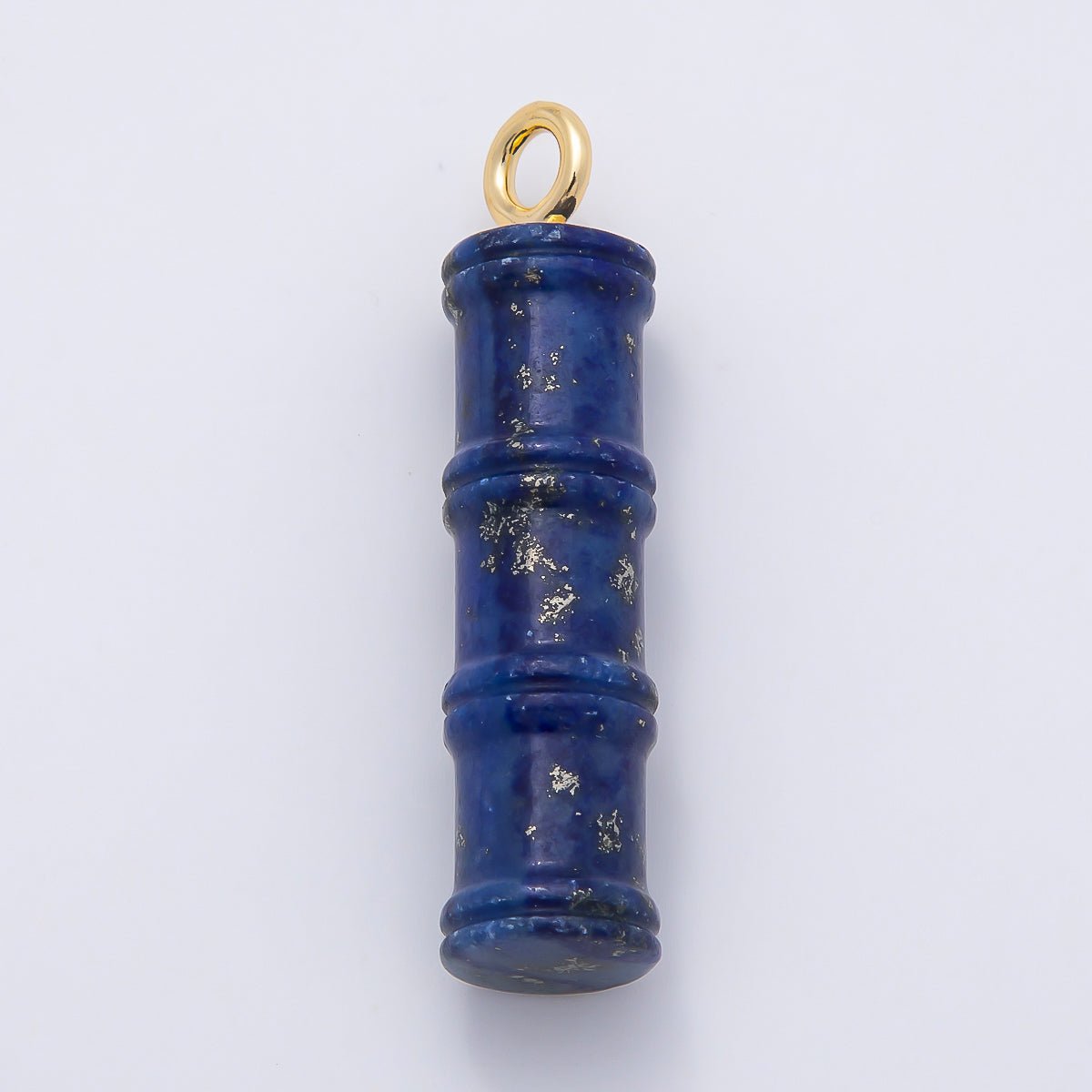 16K Gold Filled 50mm Lapis Lazuli, Aventurine Red Jasper, Amazonite Gemstone Tube Cylinder Charm | Charms-01069 ~ Charms-01072