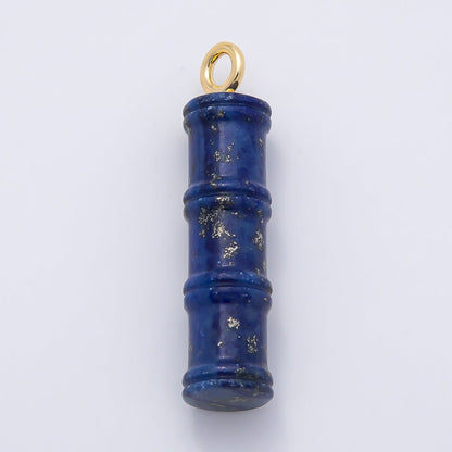 16K Gold Filled 50mm Lapis Lazuli, Aventurine Red Jasper, Amazonite Gemstone Tube Cylinder Charm | Charms-01069 ~ Charms-01072