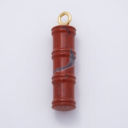 16K Gold Filled 50mm Lapis Lazuli, Aventurine Red Jasper, Amazonite Gemstone Tube Cylinder Charm | Charms-01069 ~ Charms-01072