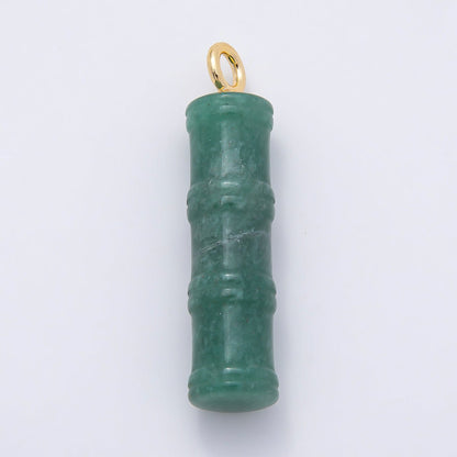 16K Gold Filled 50mm Lapis Lazuli, Aventurine Red Jasper, Amazonite Gemstone Tube Cylinder Charm | Charms-01069 ~ Charms-01072