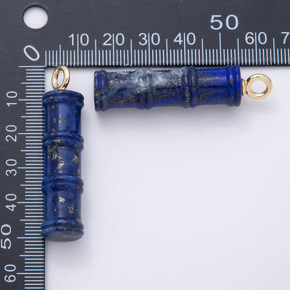 16K Gold Filled 50mm Lapis Lazuli, Aventurine Red Jasper, Amazonite Gemstone Tube Cylinder Charm | Charms-01069 ~ Charms-01072