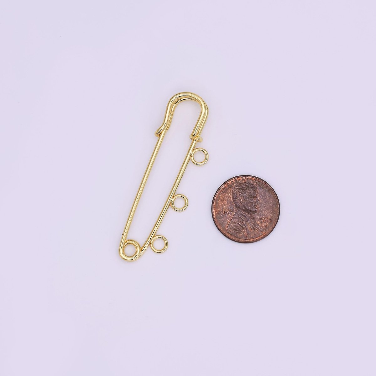 16K Gold Filled 50mm Triple, Multiple Loop Safety Pin Brooch Bag Charm Finding | Z1092
