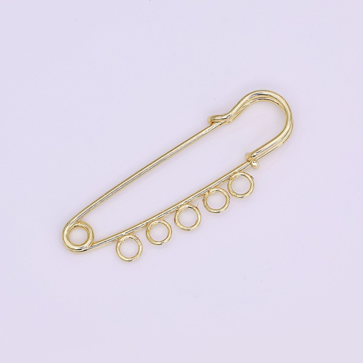 16K Gold Filled 50mm Triple, Multiple Loop Safety Pin Brooch Bag Charm Finding | Z1092