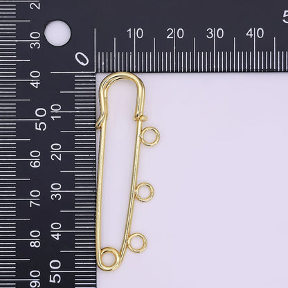 16K Gold Filled 50mm Triple, Multiple Loop Safety Pin Brooch Bag Charm Finding | Z1092