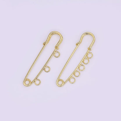 16K Gold Filled 50mm Triple, Multiple Loop Safety Pin Brooch Bag Charm Finding | Z1092