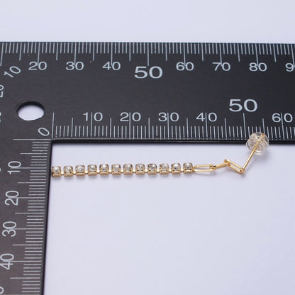 16K Gold Filled 52.5mm Triple Paperclip Link Clear Tennis CZ Chain Linear Drop Stud Earrings | AB386