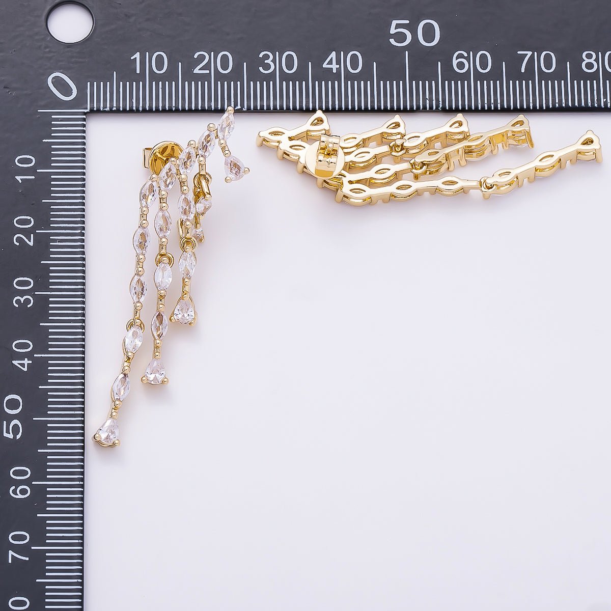 16K Gold Filled 52mm Clear Marquise CZ Cascading Multi Drop Stud Earrings | Earrings-00695