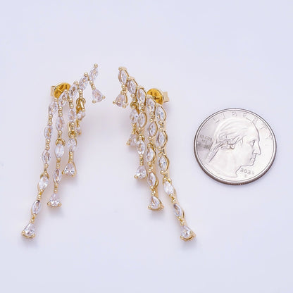 16K Gold Filled 52mm Clear Marquise CZ Cascading Multi Drop Stud Earrings | Earrings-00695