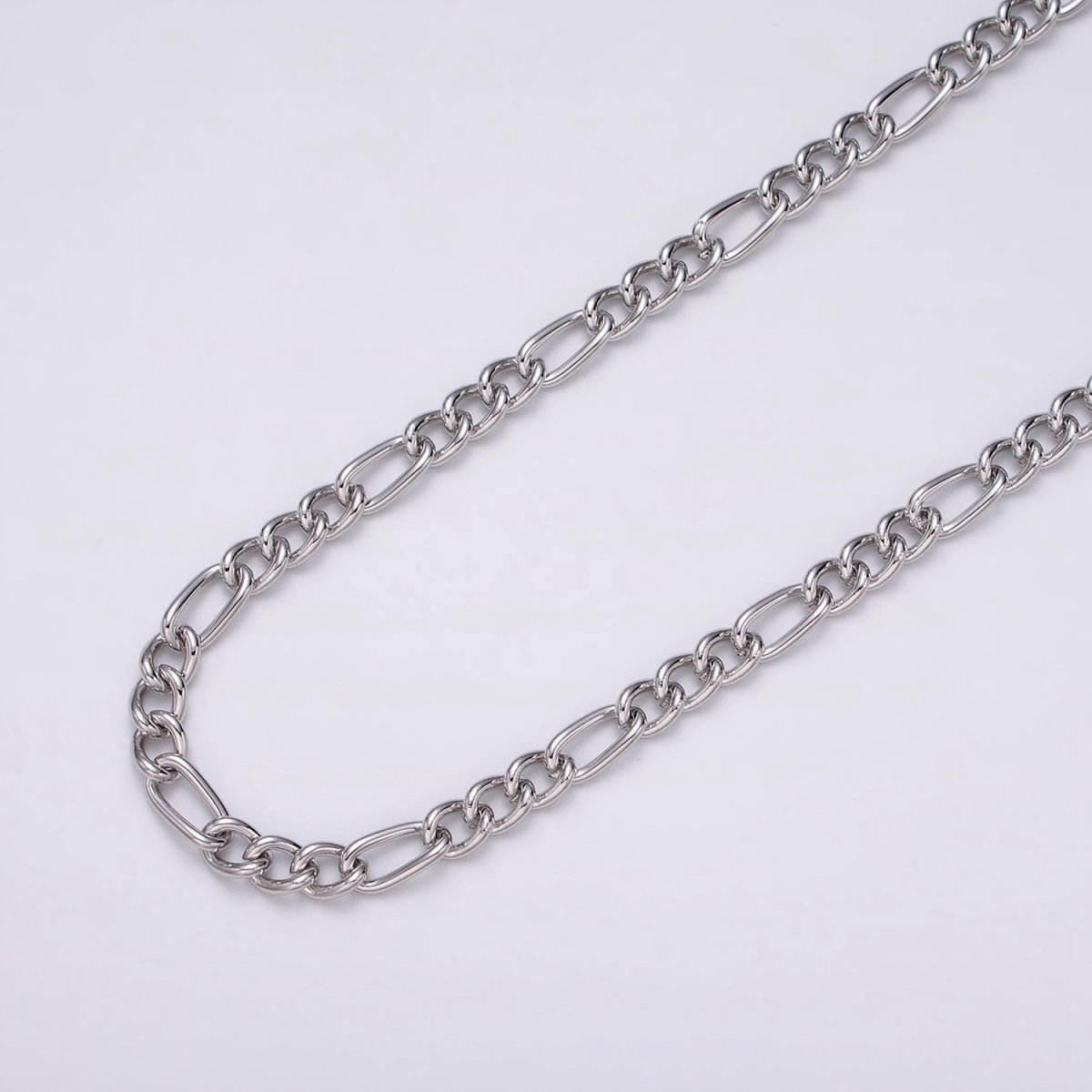16K Gold Plated 5.3mm Figaro Unfinished Chain by Yard in Gold &amp; Silver | ROLL-1233 ROLL-1234 Clearance Pricing