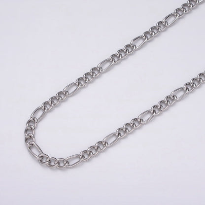 16K Gold Plated 5.3mm Figaro Unfinished Chain by Yard in Gold &amp; Silver | ROLL-1233 ROLL-1234 Clearance Pricing