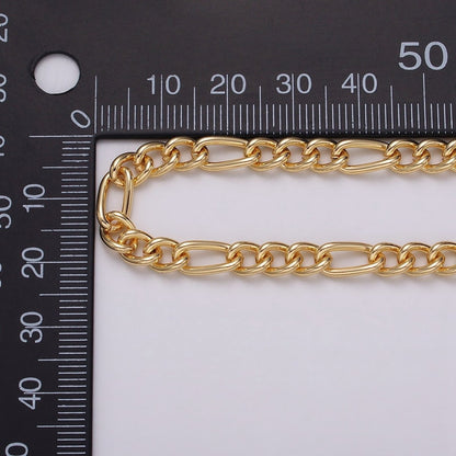 16K Gold Plated 5.3mm Figaro Unfinished Chain by Yard in Gold &amp; Silver | ROLL-1233 ROLL-1234 Clearance Pricing