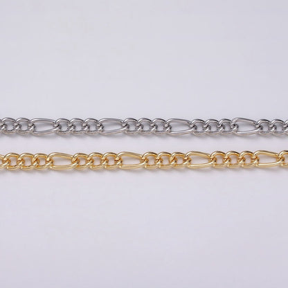 16K Gold Plated 5.3mm Figaro Unfinished Chain by Yard in Gold &amp; Silver | ROLL-1233 ROLL-1234 Clearance Pricing
