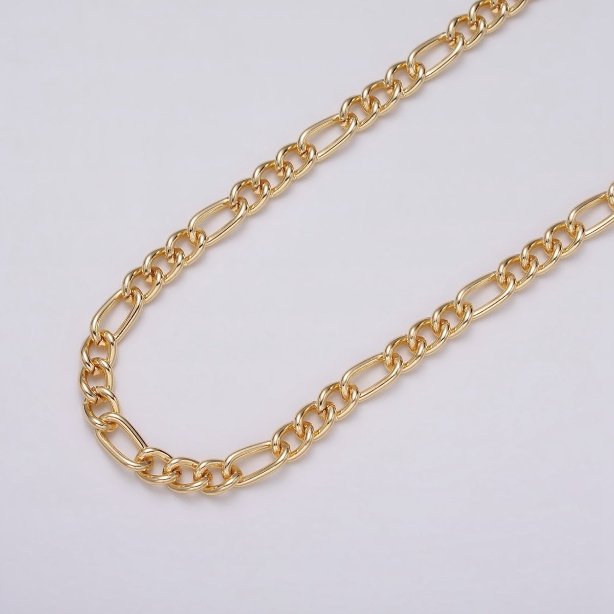 16K Gold Plated 5.3mm Figaro Unfinished Chain by Yard in Gold &amp; Silver | ROLL-1233 ROLL-1234 Clearance Pricing