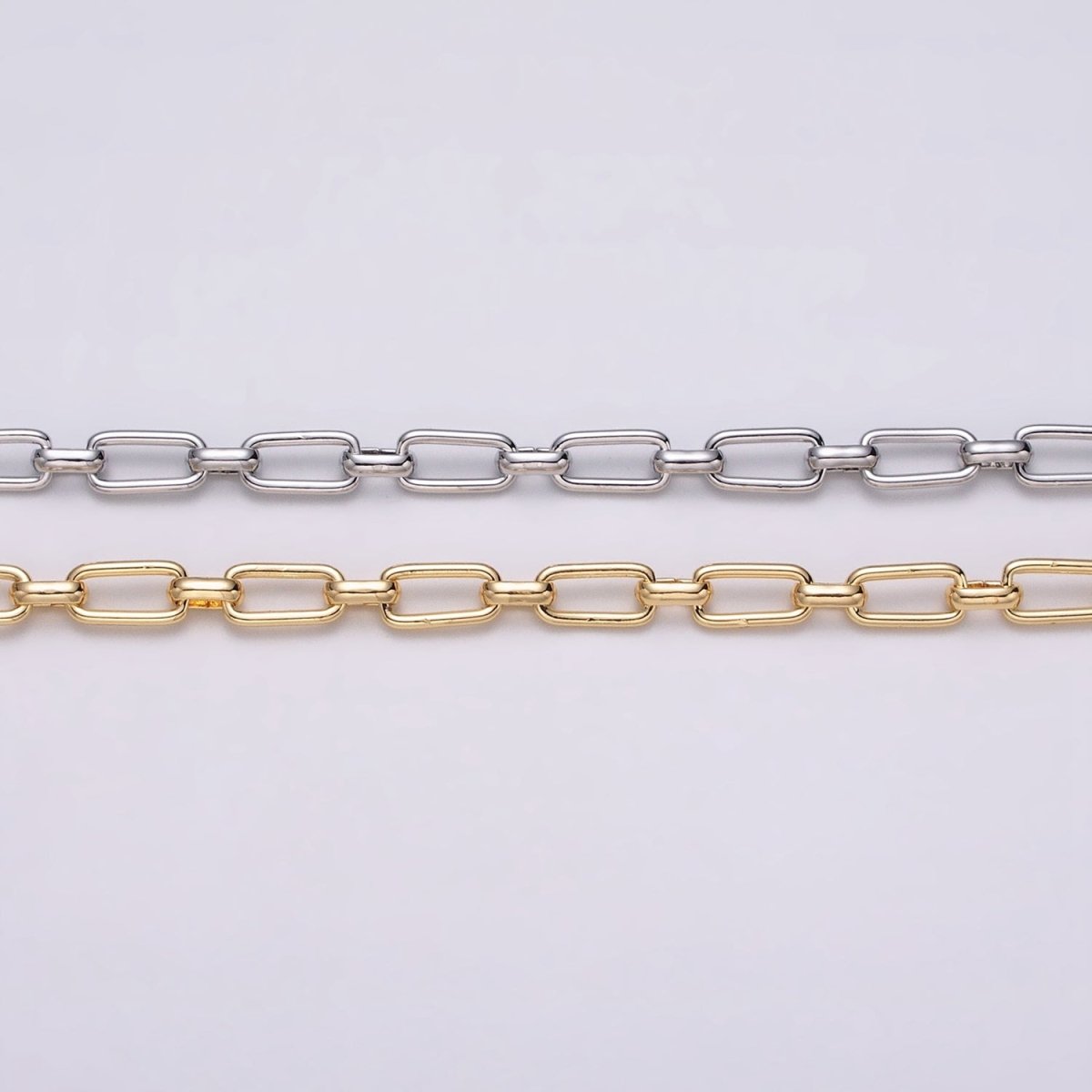 16K Gold Plated 5.3mm Rectangular Paperclip Unfinished Chain by Yard in Gold &amp; Silver | ROLL-1235 ROLL-1236 Clearance Pricing