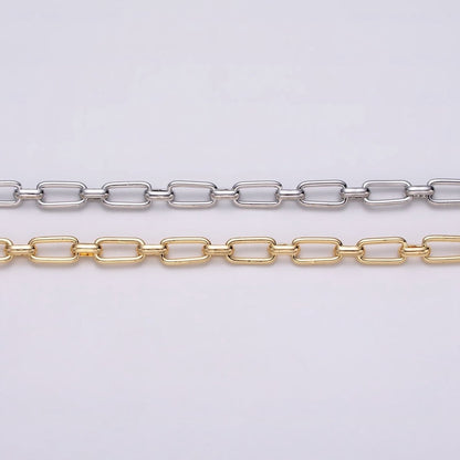 16K Gold Plated 5.3mm Rectangular Paperclip Unfinished Chain by Yard in Gold &amp; Silver | ROLL-1235 ROLL-1236 Clearance Pricing