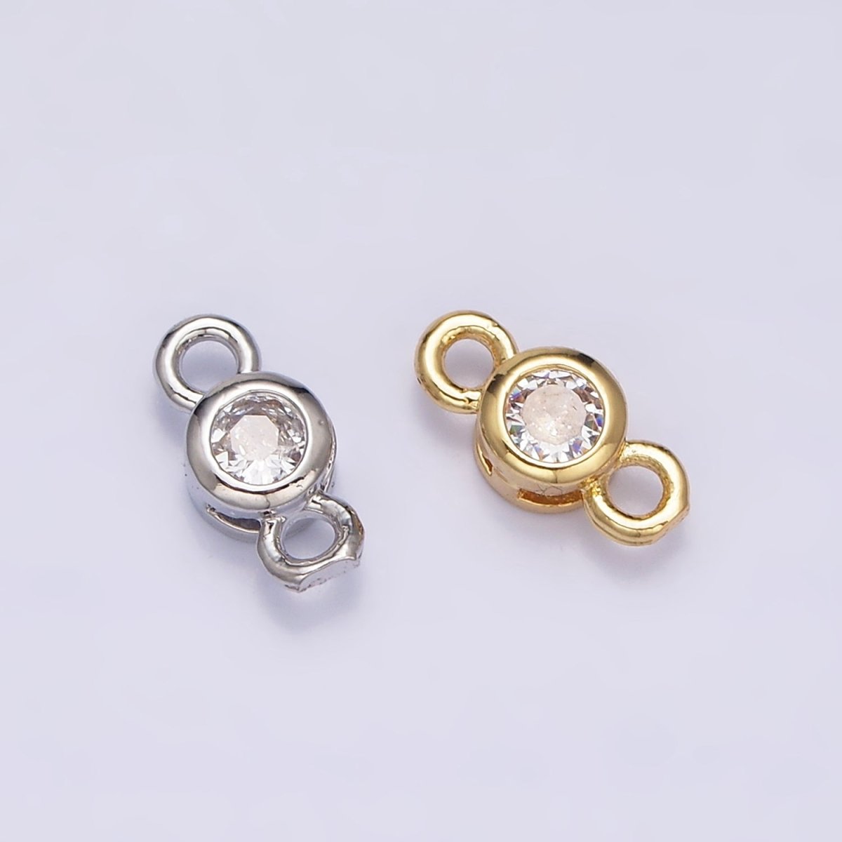 16K Gold Filled 5.5mm, 4.2mm Clear CZ Bezel Round Connector in Gold &amp; Silver | Y-894~Y-895