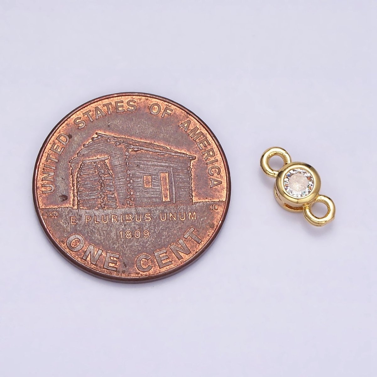 16K Gold Filled 5.5mm, 4.2mm Clear CZ Bezel Round Connector in Gold &amp; Silver | Y-894~Y-895