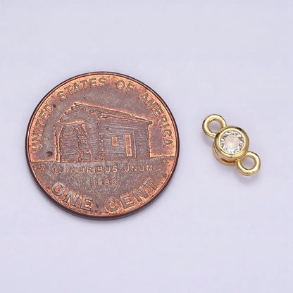 16K Gold Filled 5.5mm, 4.2mm Clear CZ Bezel Round Connector in Gold &amp; Silver | Y-894~Y-895