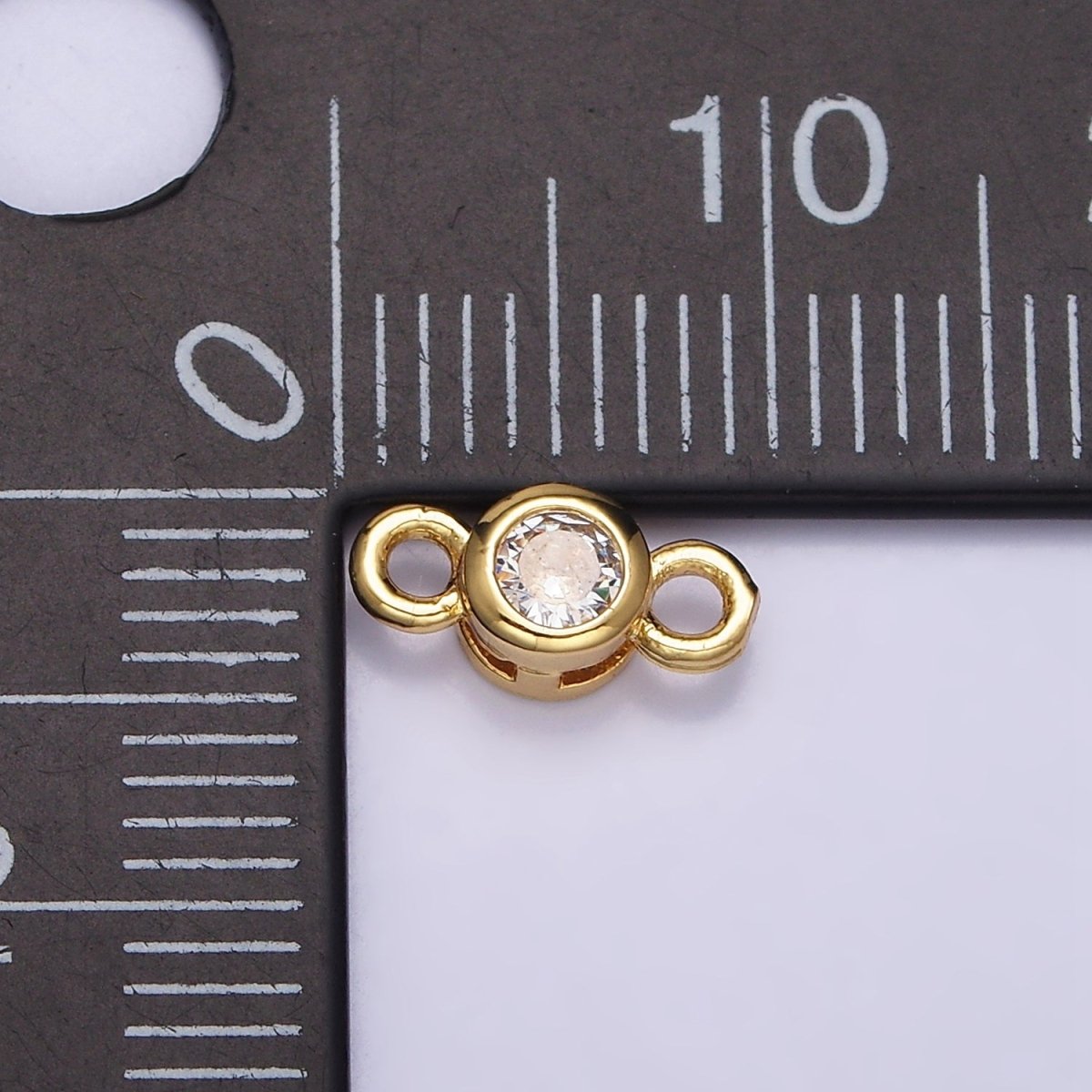 16K Gold Filled 5.5mm, 4.2mm Clear CZ Bezel Round Connector in Gold &amp; Silver | Y-894~Y-895