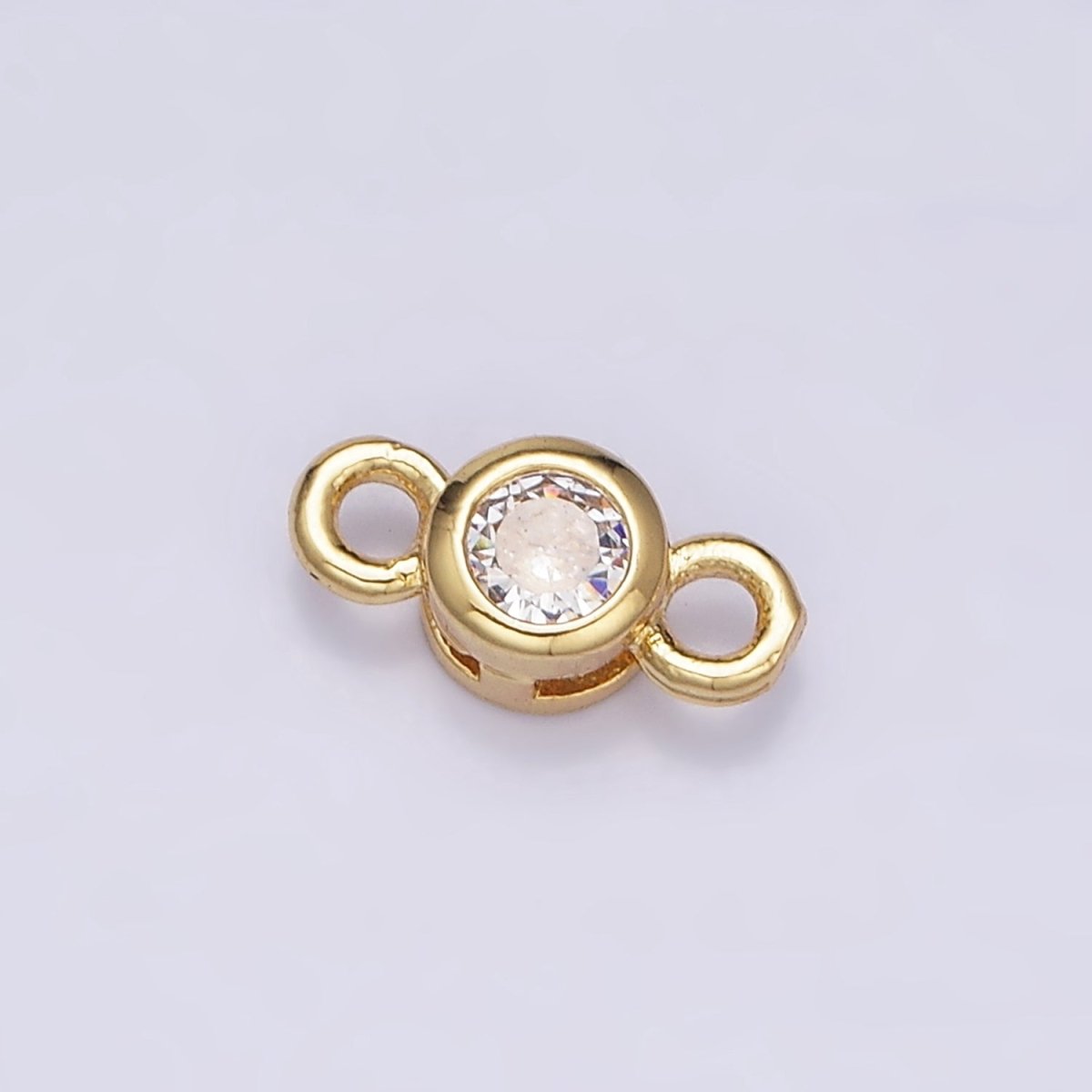 16K Gold Filled 5.5mm, 4.2mm Clear CZ Bezel Round Connector in Gold &amp; Silver | Y-894~Y-895
