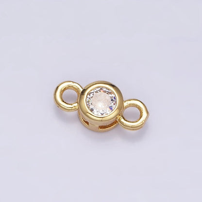 16K Gold Filled 5.5mm, 4.2mm Clear CZ Bezel Round Connector in Gold &amp; Silver | Y-894~Y-895