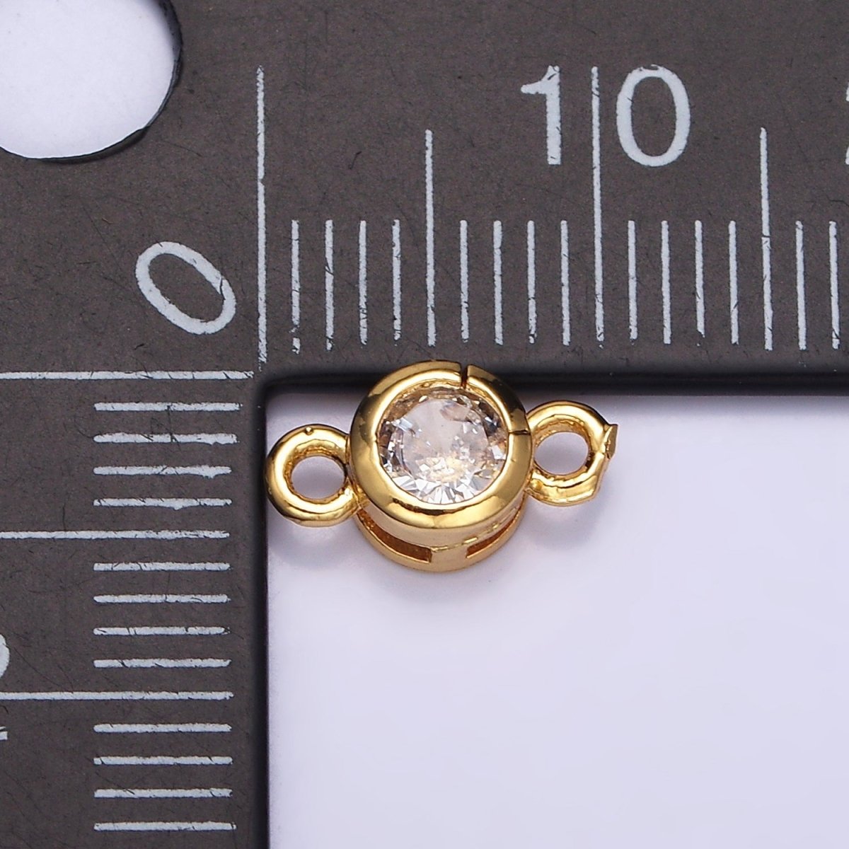 16K Gold Filled 5.5mm, 4.2mm Clear CZ Bezel Round Connector in Gold &amp; Silver | Y-894~Y-895