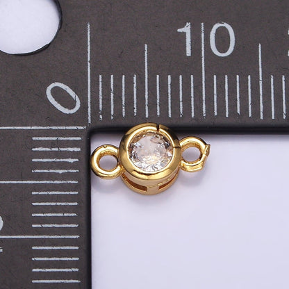 16K Gold Filled 5.5mm, 4.2mm Clear CZ Bezel Round Connector in Gold &amp; Silver | Y-894~Y-895