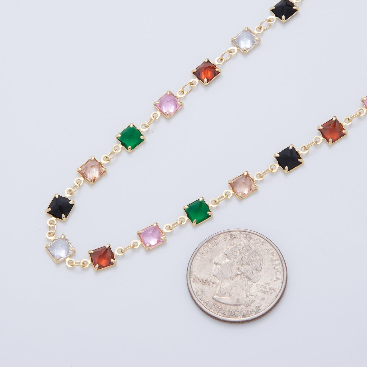 16K Gold Filled 5.5mm Multicolor Multifaceted Square Link Unfinished Chain by Yard | Roll-1604