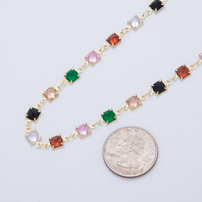 16K Gold Filled 5.5mm Multicolor Multifaceted Square Link Unfinished Chain by Yard | Roll-1604