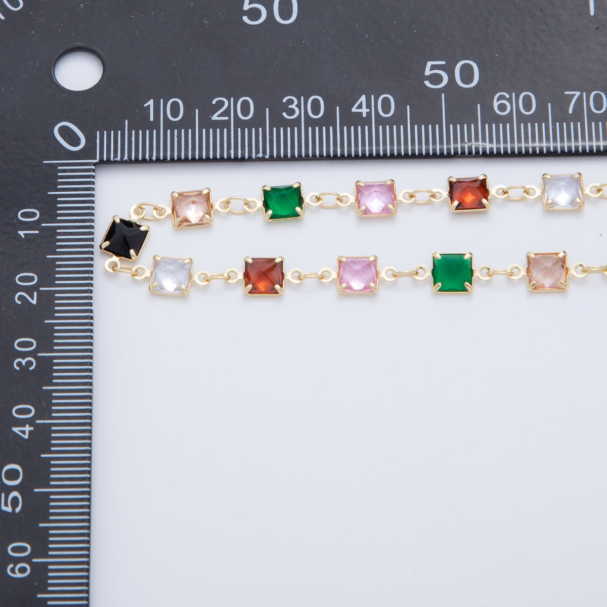 16K Gold Filled 5.5mm Multicolor Multifaceted Square Link Unfinished Chain by Yard | Roll-1604
