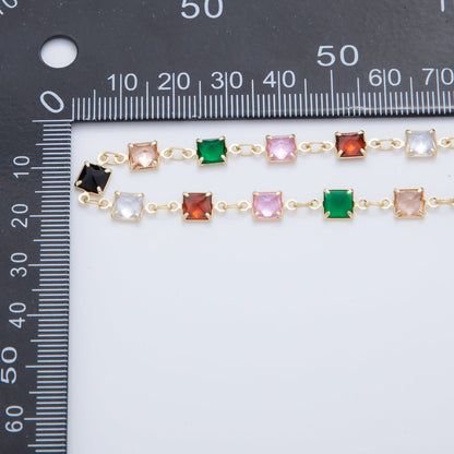 16K Gold Filled 5.5mm Multicolor Multifaceted Square Link Unfinished Chain by Yard | Roll-1604