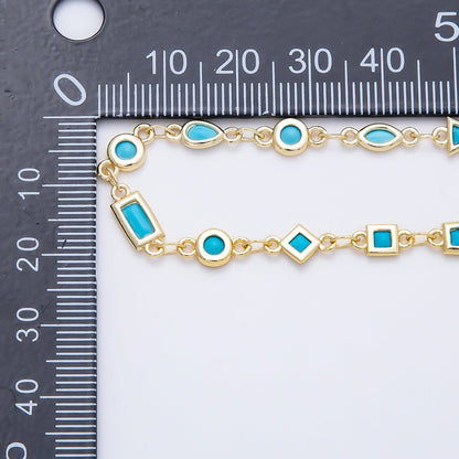 16K Gold Filled 5mm Blue Turquoise Multi Cut Bezel Gemstone Chain by Yard | Roll-01887