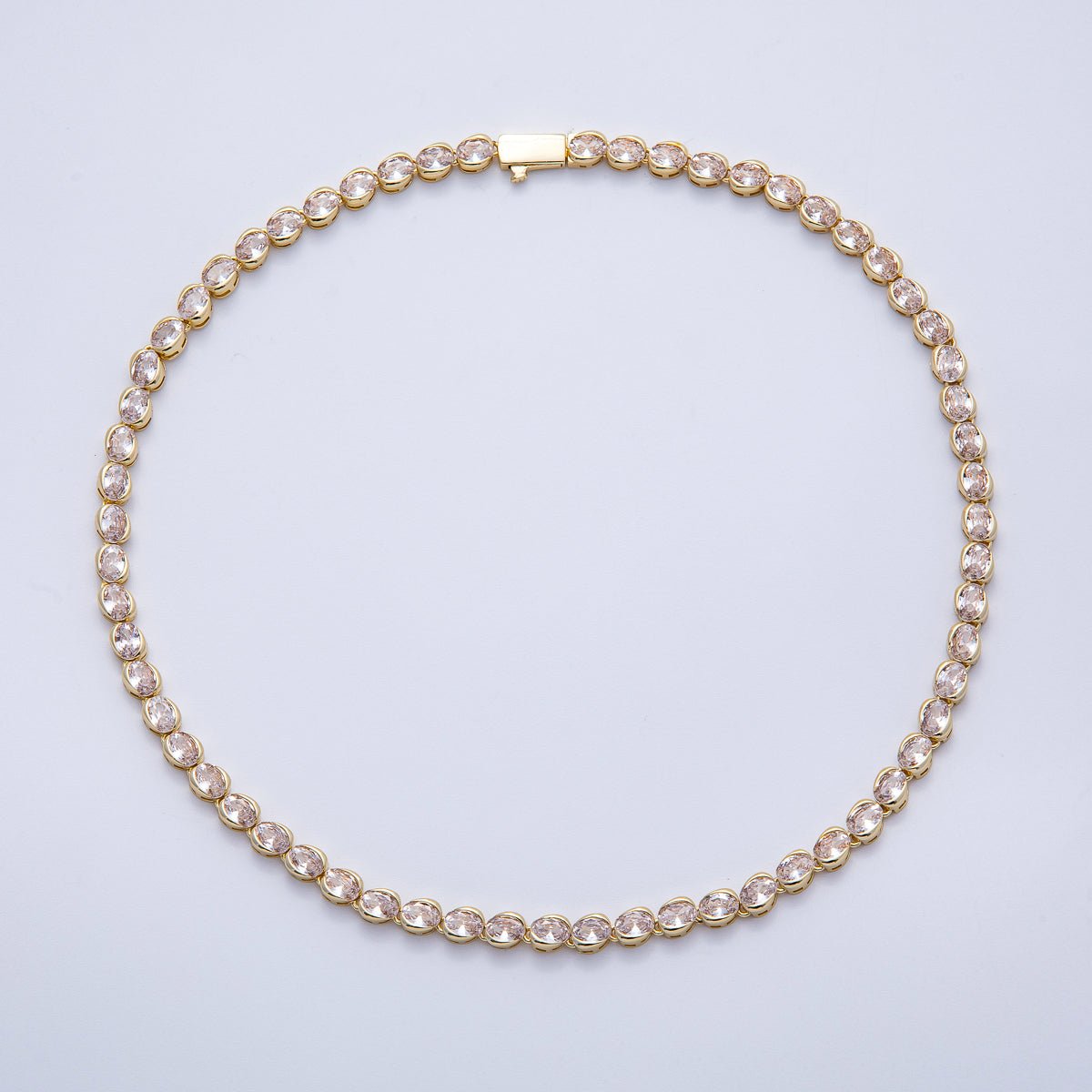 16K Gold Filled 5mm Clear CZ Oval Bezel Tennis Chain 17 Inch Necklace | WA-04242