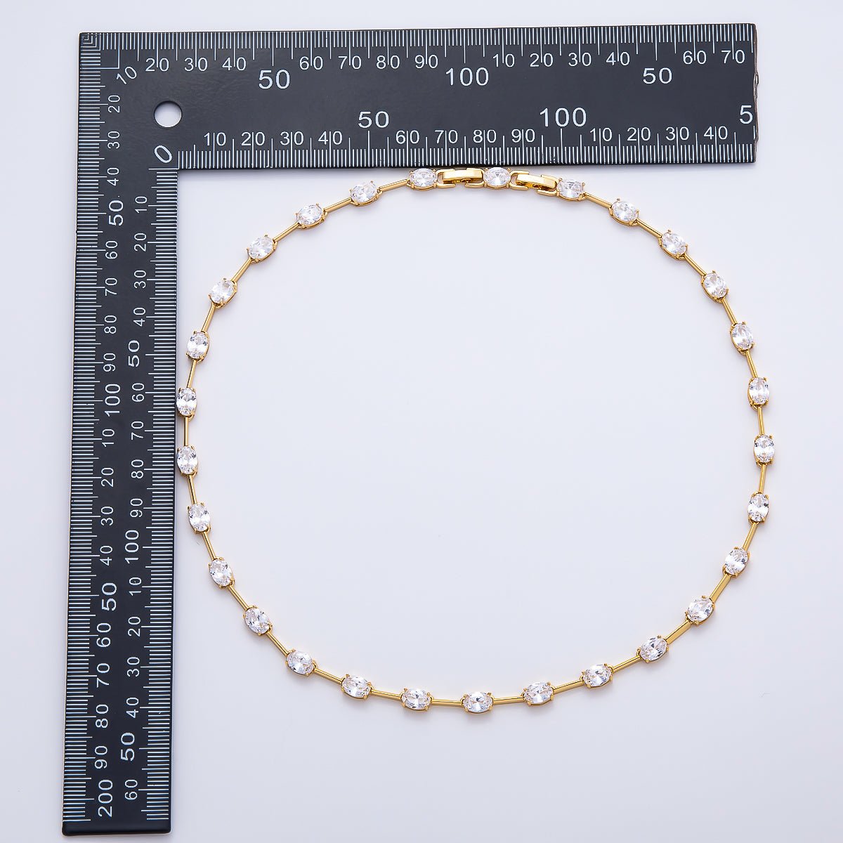 16K Gold Filled 5mm Clear Oval CZ Bar Gemstone Chain 17 Inch Adjustable Necklace | WA-04720