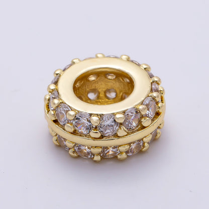 16K Gold Filled 10mm Double Micro Paved CZ Lined Rondelle Bead | Beads-00535
