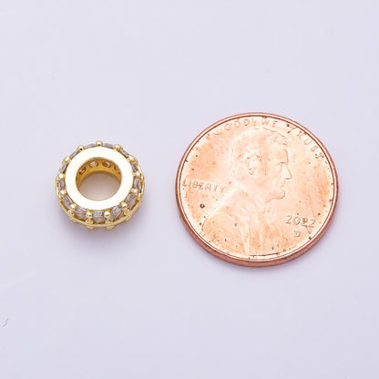16K Gold Filled 10mm Double Micro Paved CZ Lined Rondelle Bead | Beads-00535