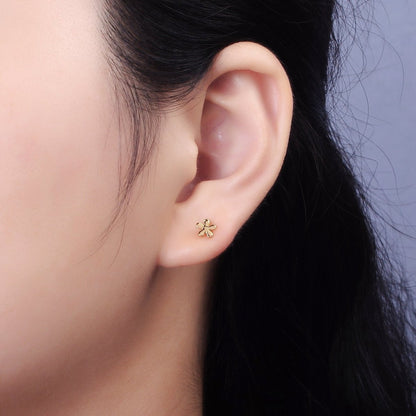 16K Gold Filled 5mm Flower Minimalist Mini Stud Earrings | AE897