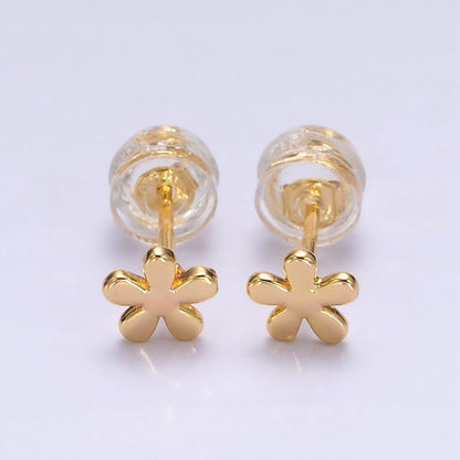 16K Gold Filled 5mm Flower Minimalist Mini Stud Earrings | AE897