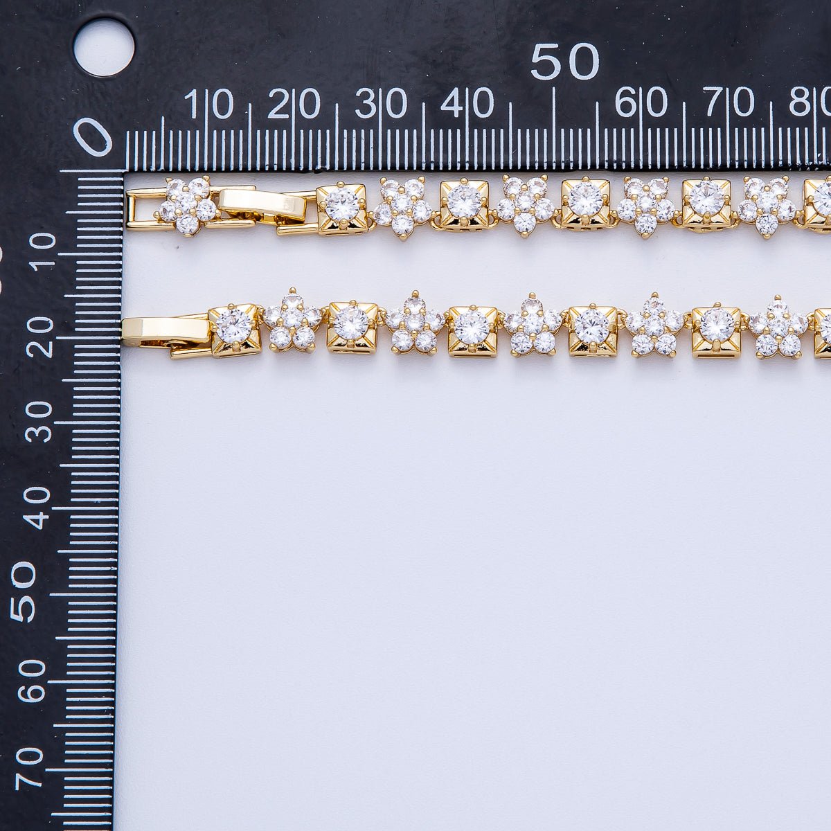16K Gold Filled 5mm Micro Paved CZ Flower Square Tennis Chain 17 Inch Adjustable Necklace | WA-04246
