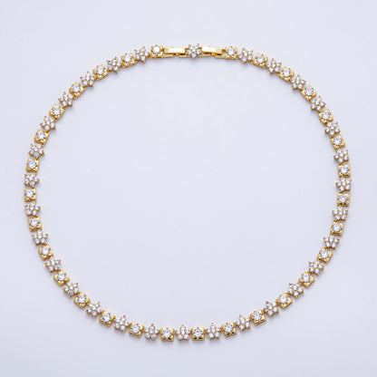 16K Gold Filled 5mm Micro Paved CZ Flower Square Tennis Chain 17 Inch Adjustable Necklace | WA-04246