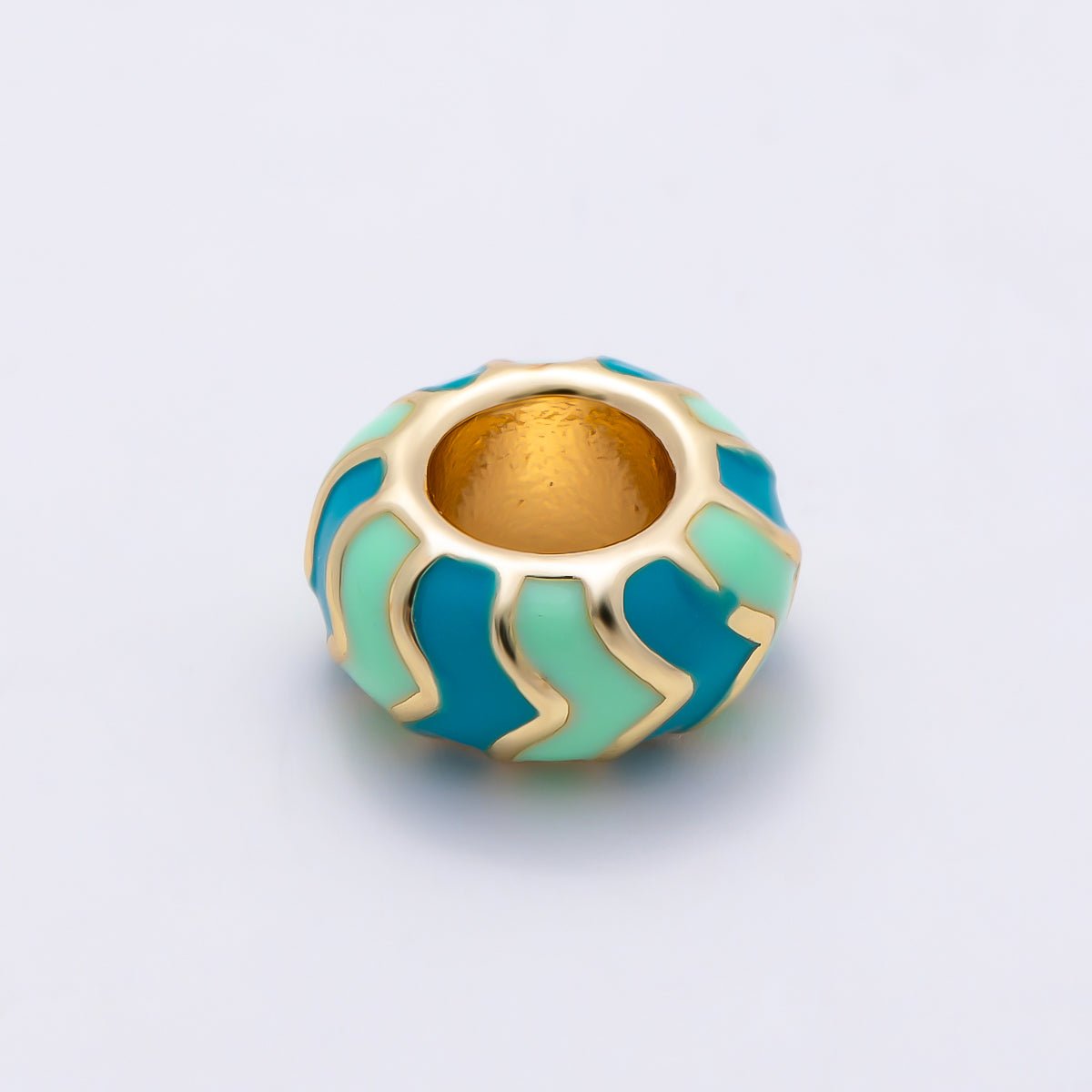 16K Gold Filled 10mm Multicolor Chevron Enamel Large Hole Rondelle Bead | Beads-00502 ~ Beads-00513