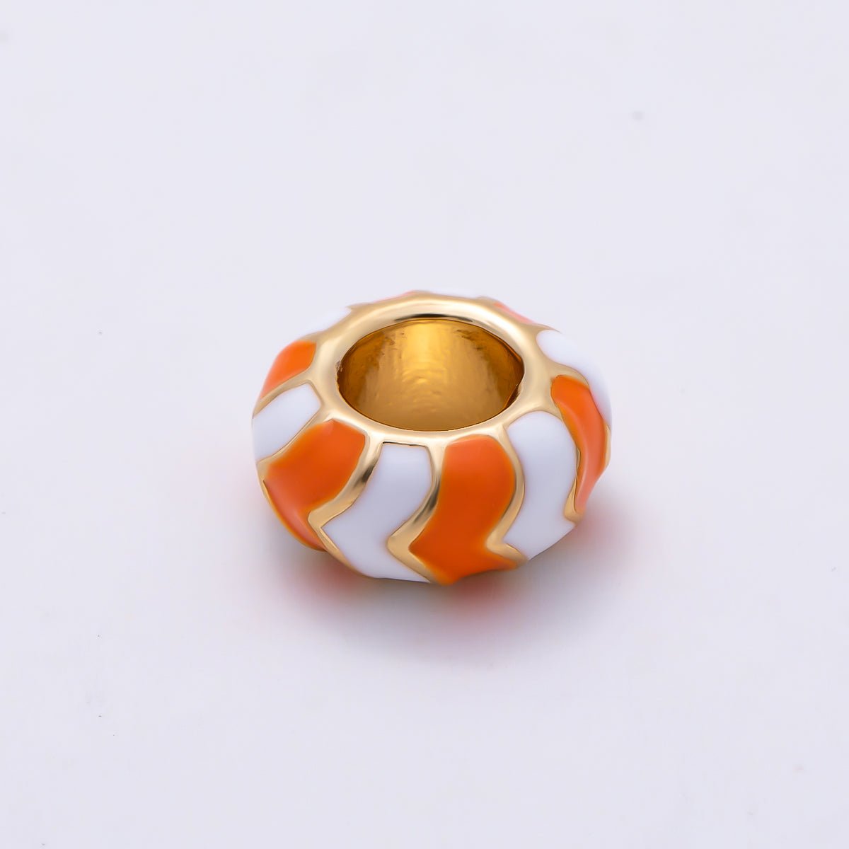16K Gold Filled 10mm Multicolor Chevron Enamel Large Hole Rondelle Bead | Beads-00502 ~ Beads-00513