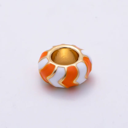 16K Gold Filled 10mm Multicolor Chevron Enamel Large Hole Rondelle Bead | Beads-00502 ~ Beads-00513