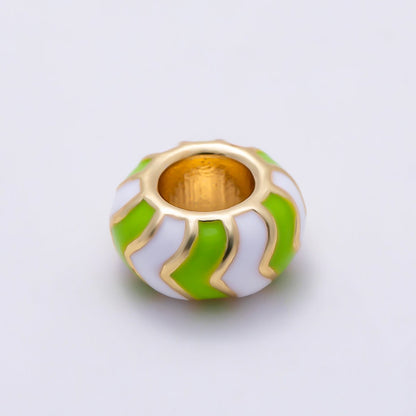 16K Gold Filled 10mm Multicolor Chevron Enamel Large Hole Rondelle Bead | Beads-00502 ~ Beads-00513