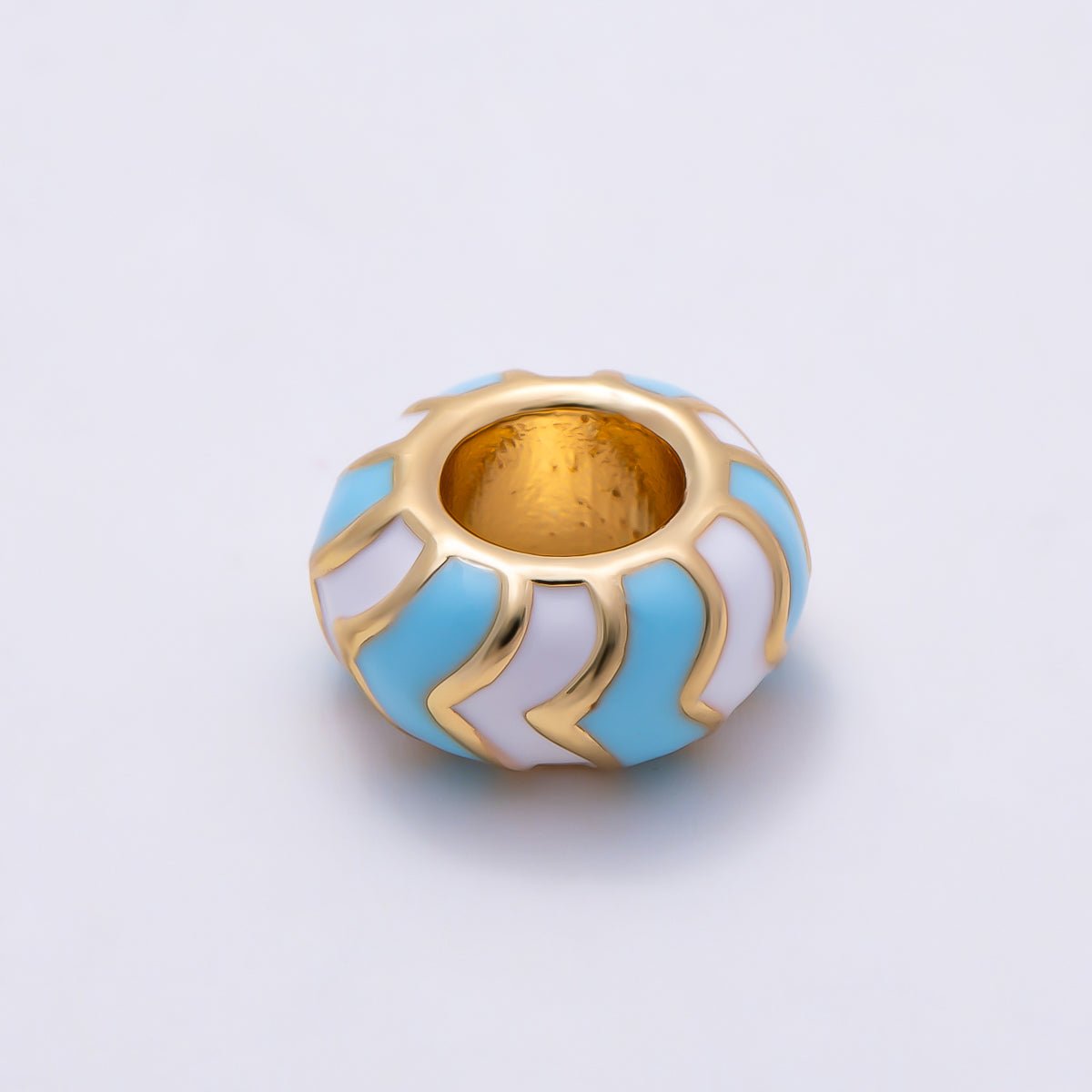 16K Gold Filled 10mm Multicolor Chevron Enamel Large Hole Rondelle Bead | Beads-00502 ~ Beads-00513