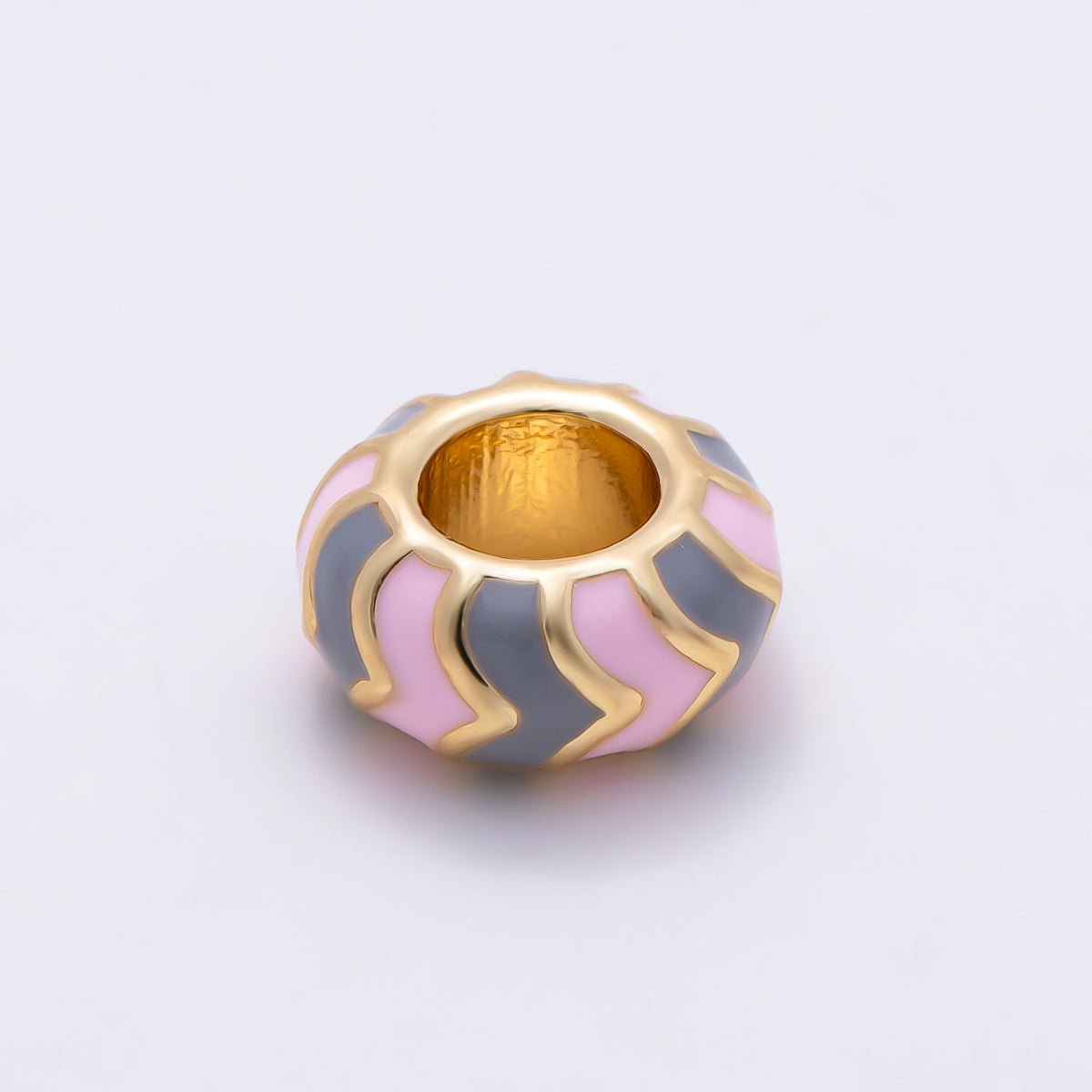 16K Gold Filled 10mm Multicolor Chevron Enamel Large Hole Rondelle Bead | Beads-00502 ~ Beads-00513