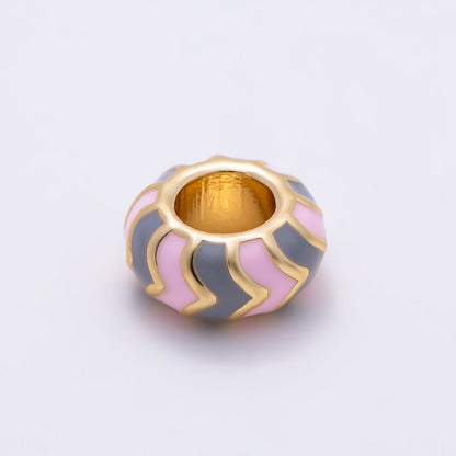 16K Gold Filled 10mm Multicolor Chevron Enamel Large Hole Rondelle Bead | Beads-00502 ~ Beads-00513