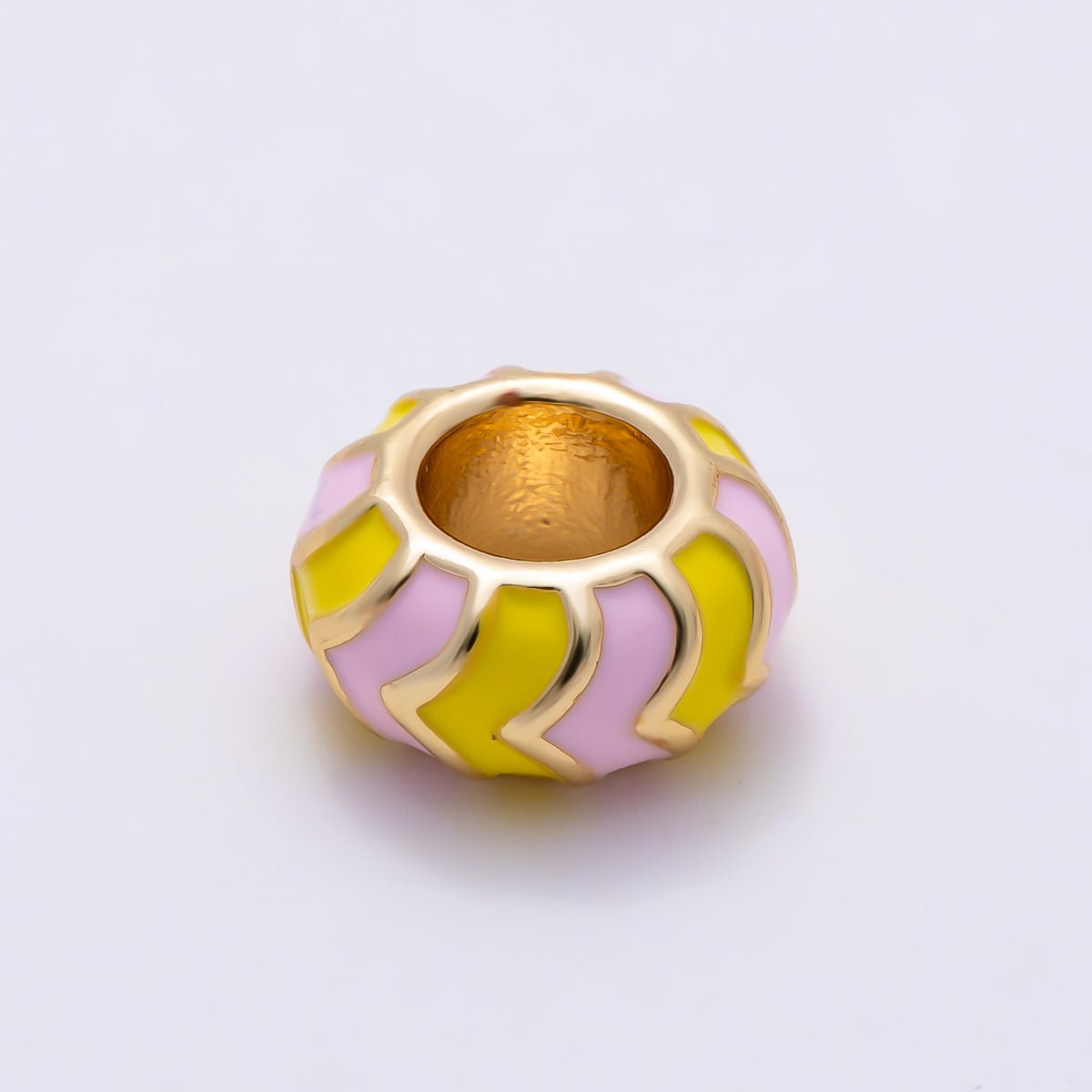 16K Gold Filled 10mm Multicolor Chevron Enamel Large Hole Rondelle Bead | Beads-00502 ~ Beads-00513